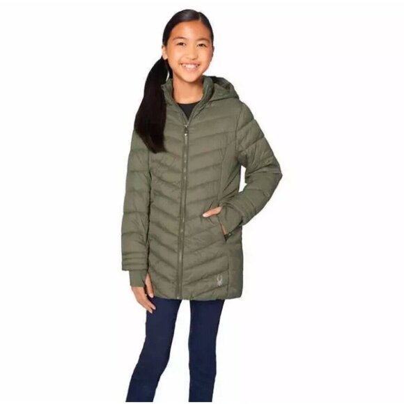NEW! Spyder Quilted Puffer Parka Jacket ThermaWeb Hooded Youth Pink SZ 14/16 - Picture 7 of 7